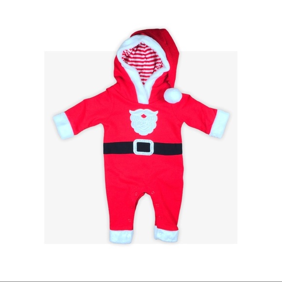 Baby Boy Santa Hooded Romper Outfit NB. - Picture 1 of 8